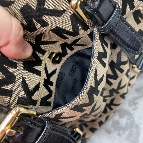 Michael Kors Signature Jacquard Bedford Satchel no Crossbody strap black tan - Picture 8 of 9